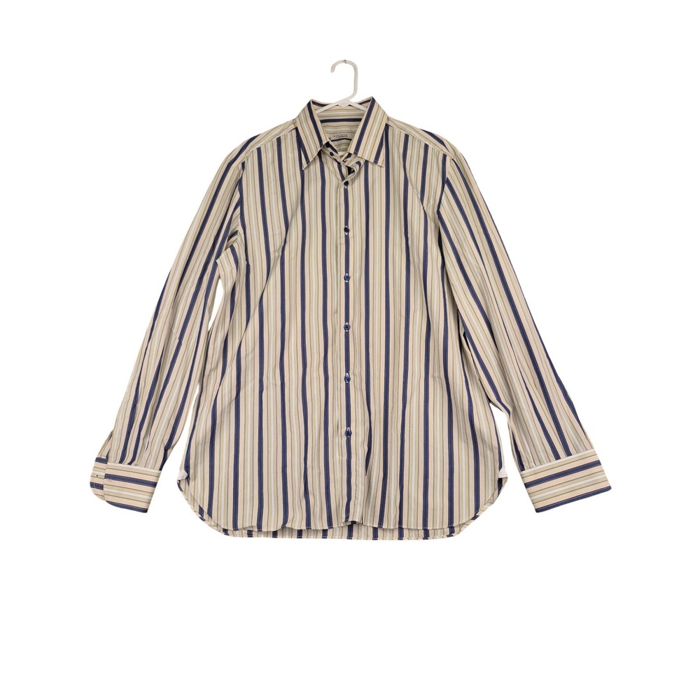 Gianluca Isaia Napoli Mens Striped Button Down Shirt 16.5 42 Blue Green Italy
